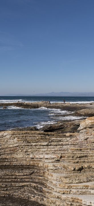 Rocky shoreline of Morro Bay State Park, on the southern tip of Morro Bay on California's