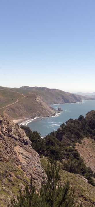 View of coast from Muir Beach overlook in Muir Beach, California