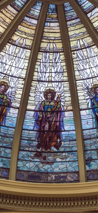 The stained-glass dome, by the acclaimed J&R Lamb Studios, inside the First Presbyterian C