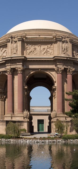 Palace of Fine Arts in the Marina District of San Francisco, California, a monumental stru