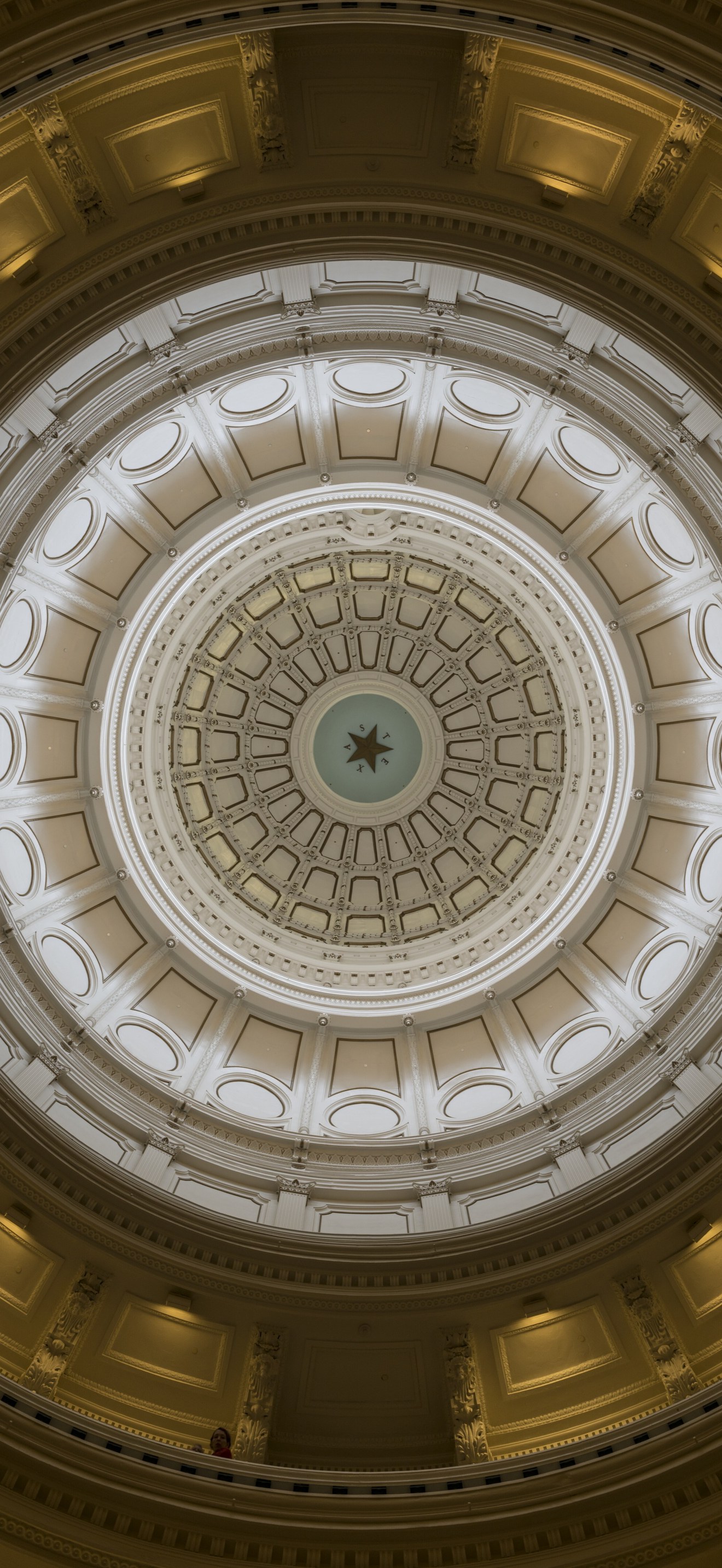 Looking up at the dome of the Senate Chamber of the Texas Capitol in Austin, Texas