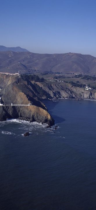 Point Bonita light overlooks the Golden Gate from a rocky outcropping, California