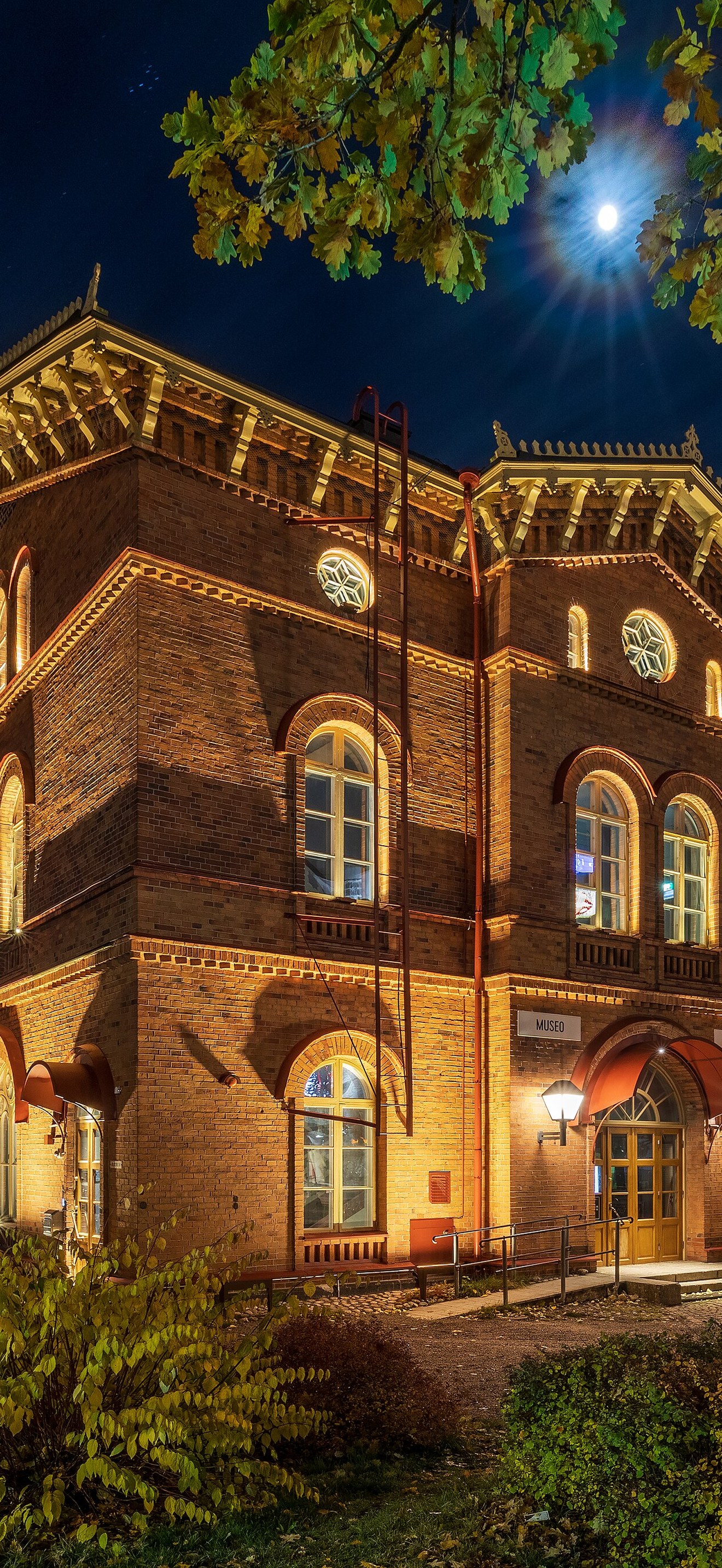 Tikkurila Old railway station or city museum in night illumination in Tikkurila, Vantaa, F