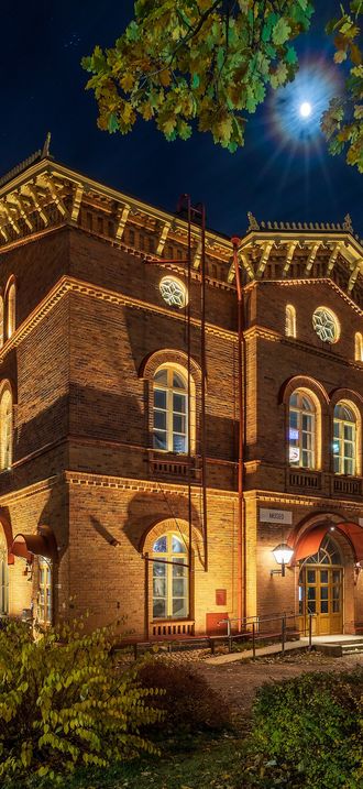 Tikkurila Old railway station or city museum in night illumination in Tikkurila, Vantaa, F