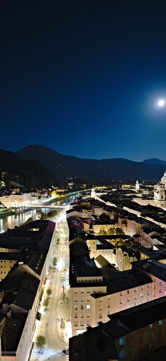 Historic center of Salzburg from Mönchsberg at night pixel-shift