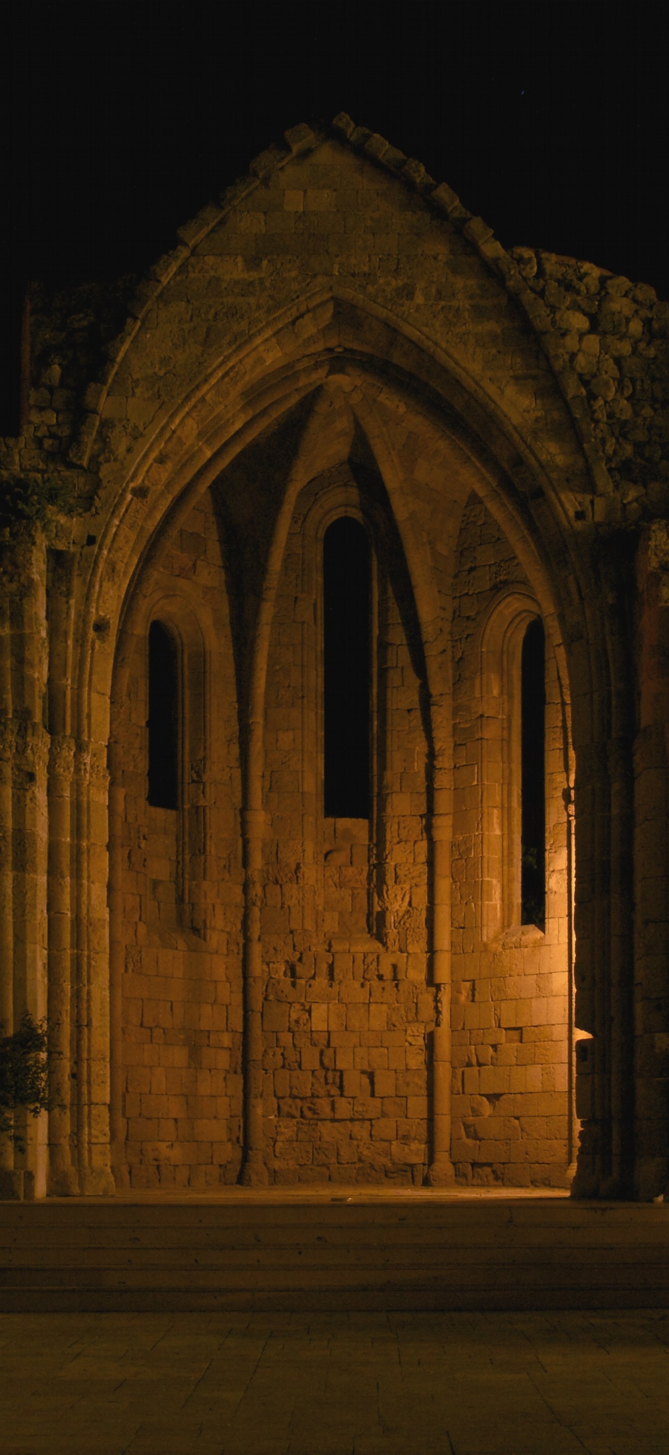 Church of the virgin of the burgh Rhodes 14th century night