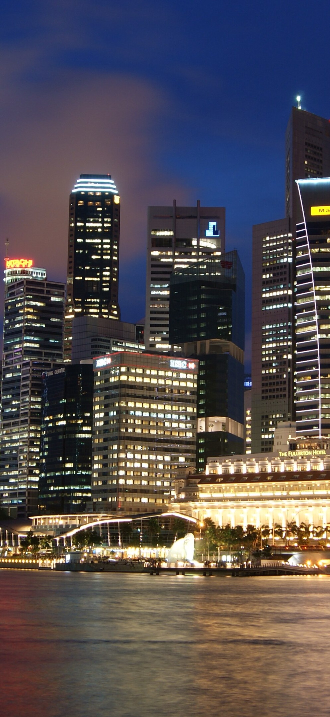 Singapore Skyline at Night with Blue Sky