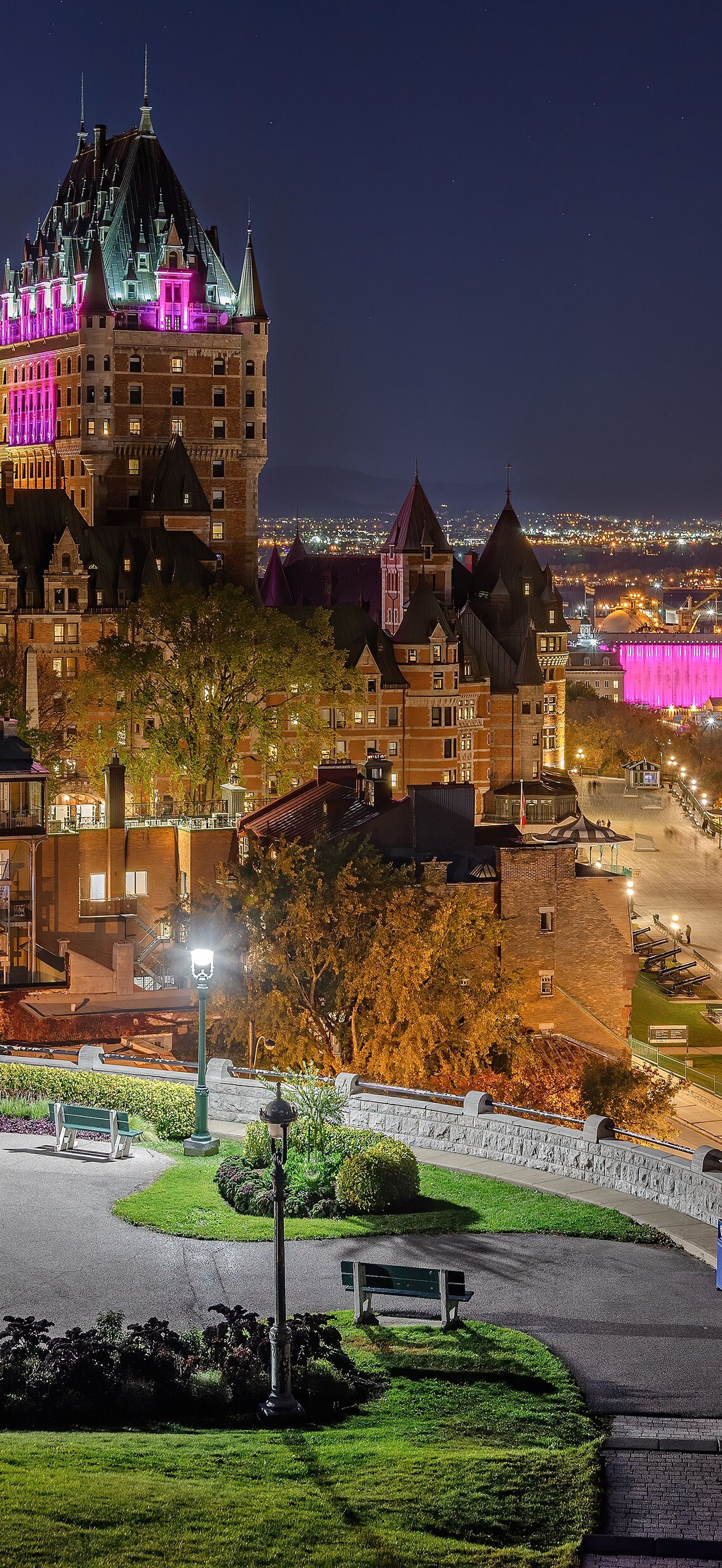Chateau Frontenac illuminated at night in Quebec City