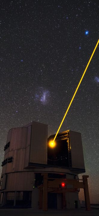 Yepun’s laser and the Magellanic Clouds