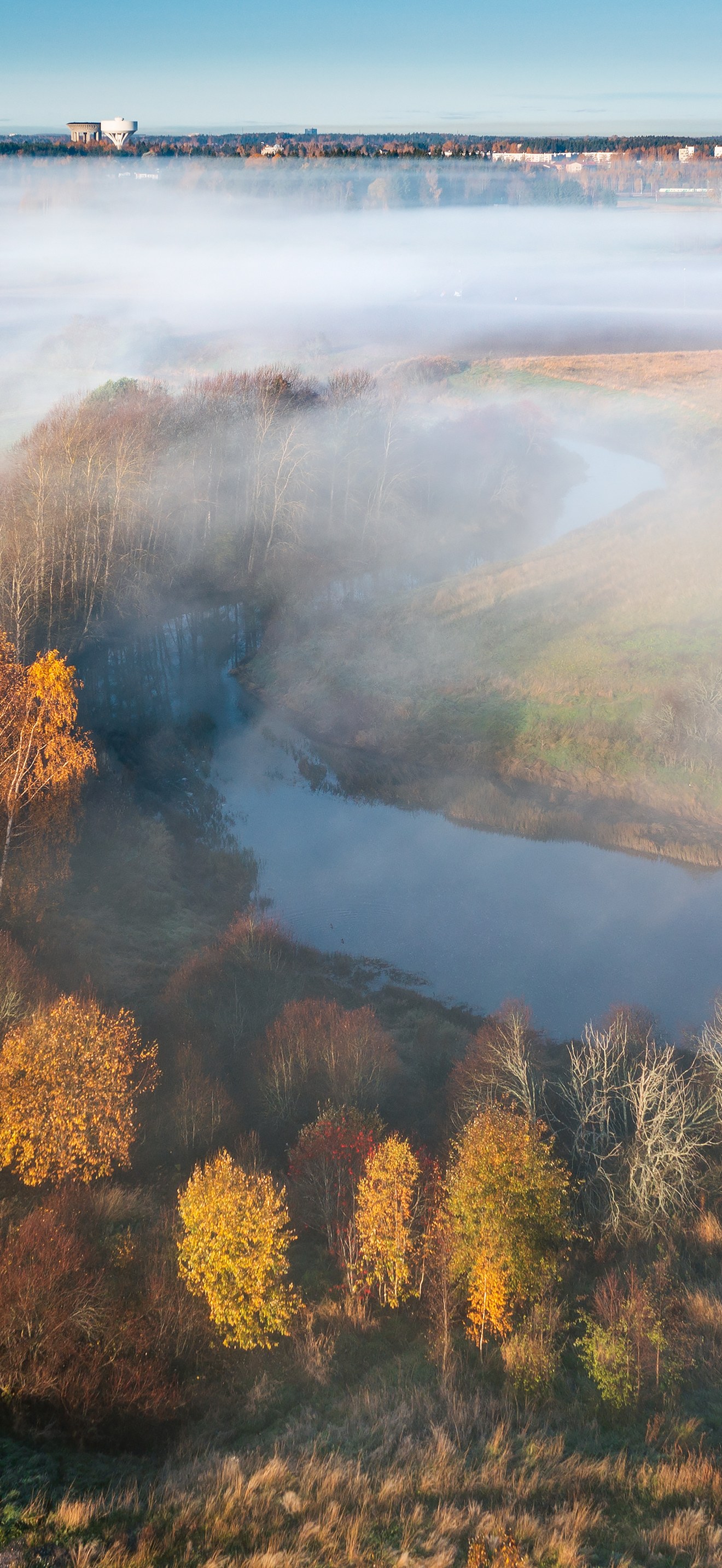 Morning fog over Keravanjoki river in Vantaa, Finland