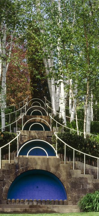 The stepped birch formal peony garden at Naumkeag, Joseph Hodges Choate's summer home, Sto