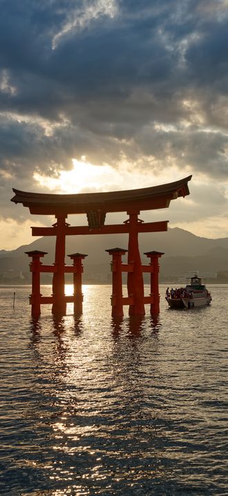 Itsukushima-jinja torii at sunset, Miyajima, Japan