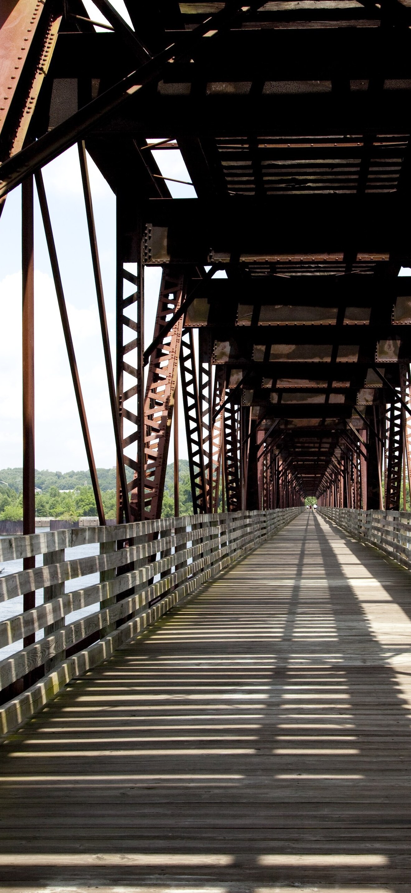 Old Railroad bridge, now a walking bridge across the Tennessee River, Muscle Shoals, Alaba