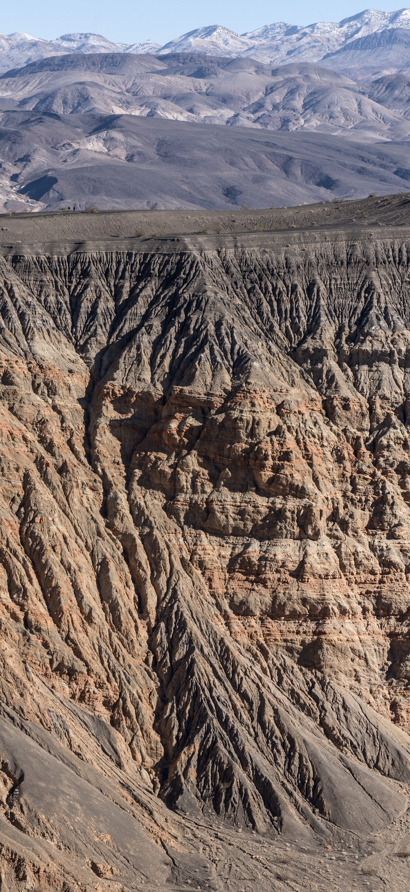 Ubehebe Crater in Death Valley National Park is a volcanic canyon 600 feet deep and a half