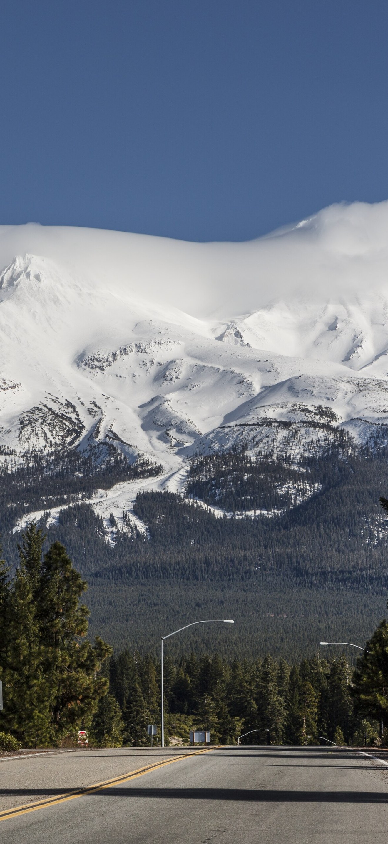 Distant views of looming Mount Shasta, located at the southern end of the Cascade Range in