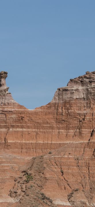 A distinctive "hoodoo" rock formation near Capitol Peak in Palo Duro Canyon State Park in