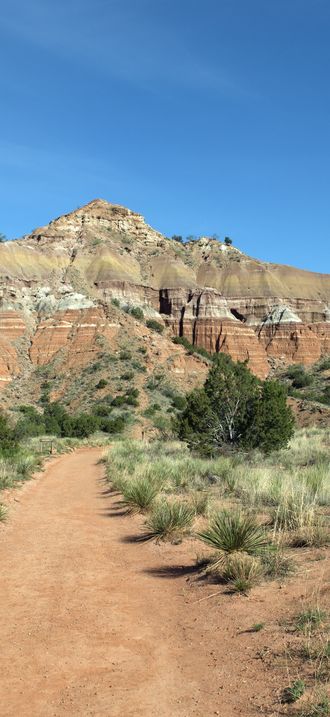 Path and rock formations in Palo Duro Canyon State Park in the Texas panhandle