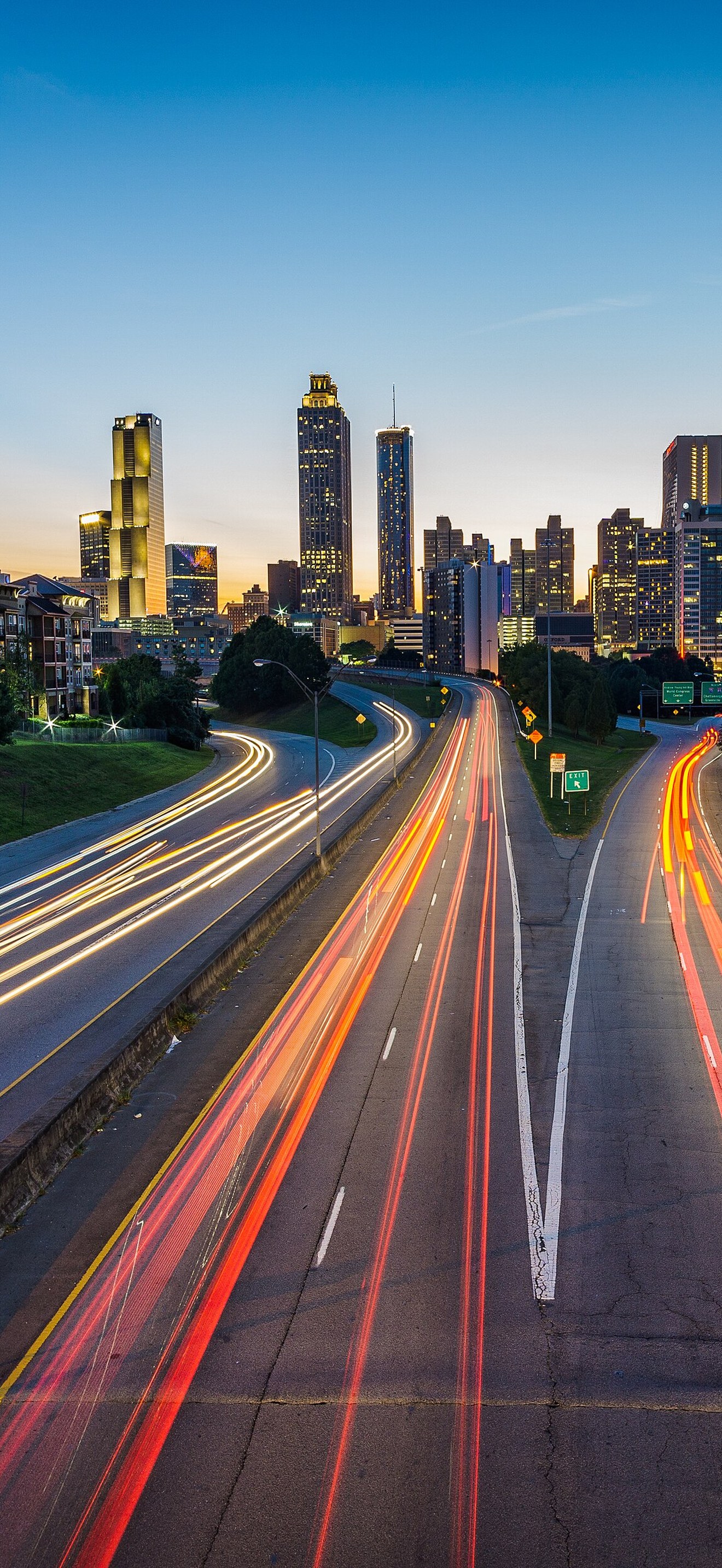 Light trails on a suburban highway