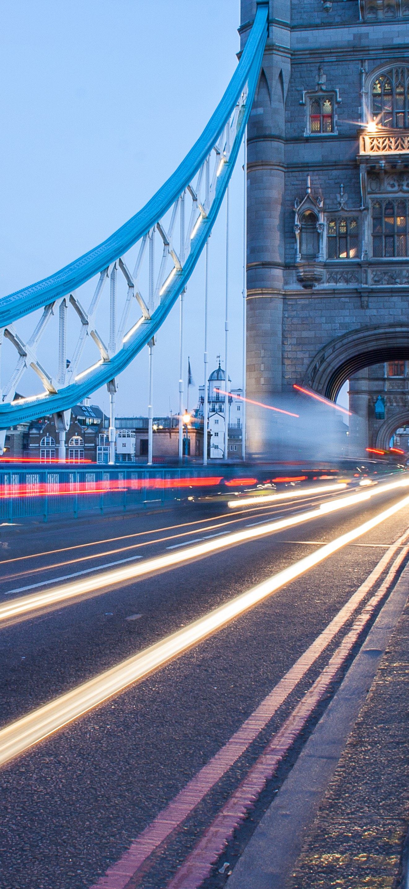 Traffic light trails on a bridge