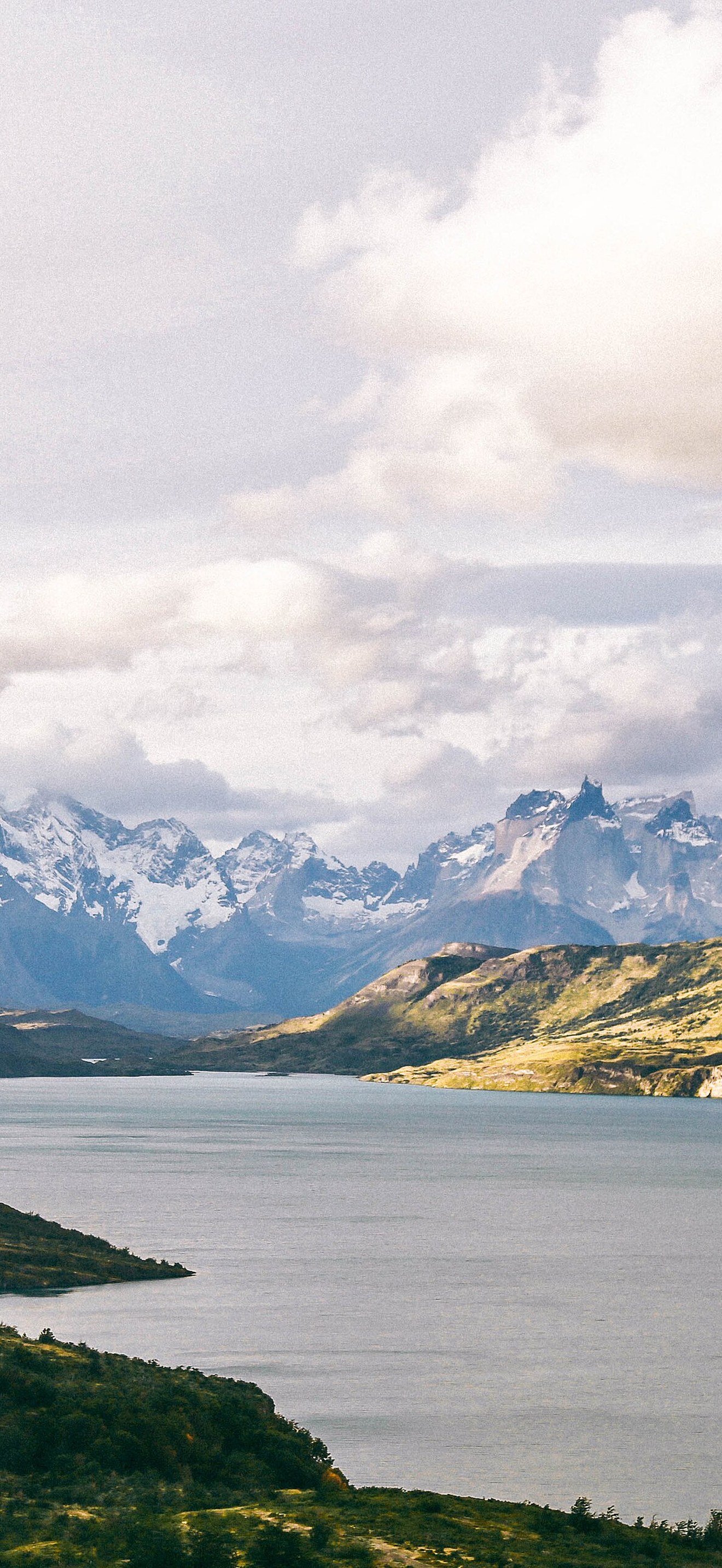 Mountains by a large lake