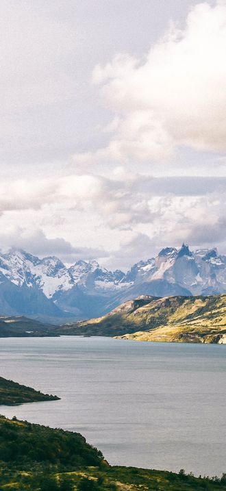 Mountains by a large lake