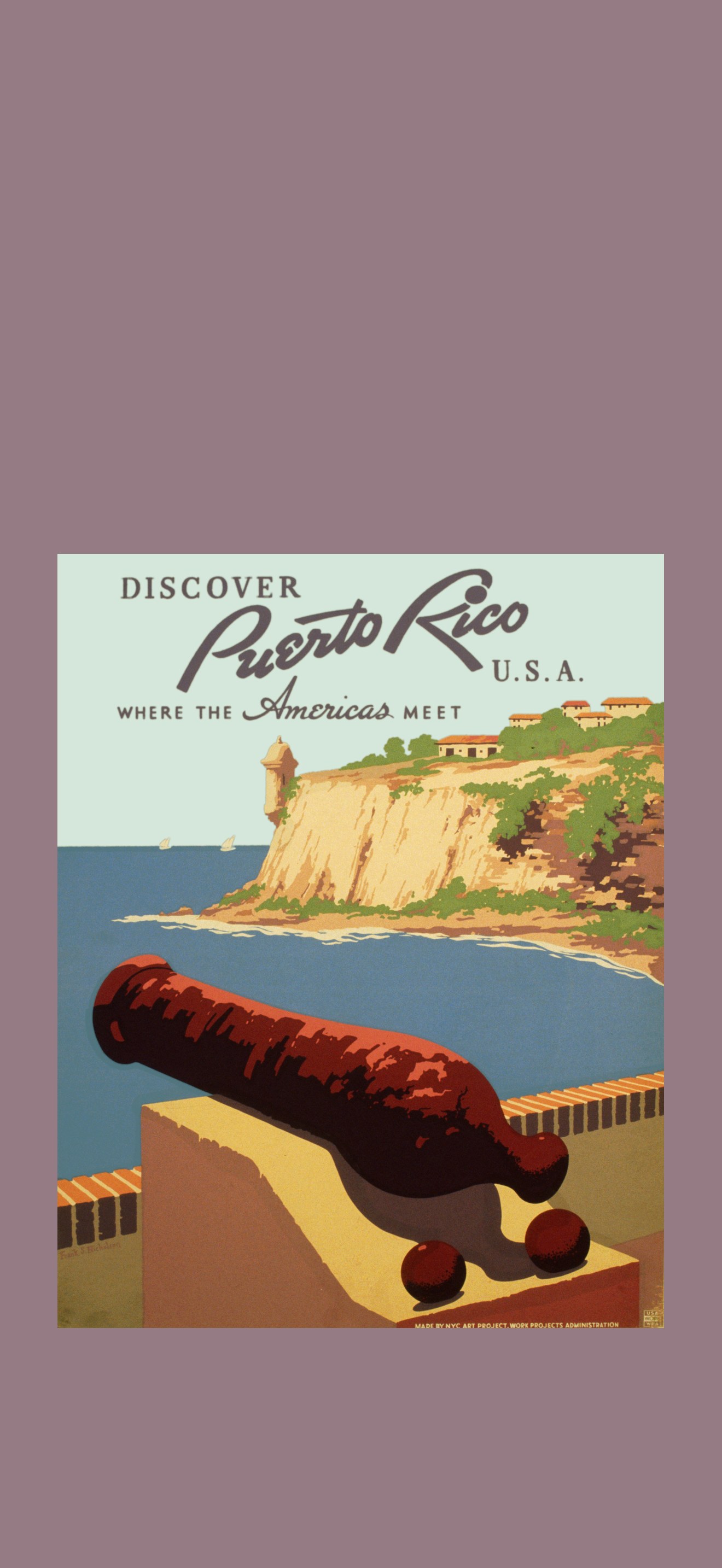 Discover Puerto Rico U.S.A., WPA poster - cannon