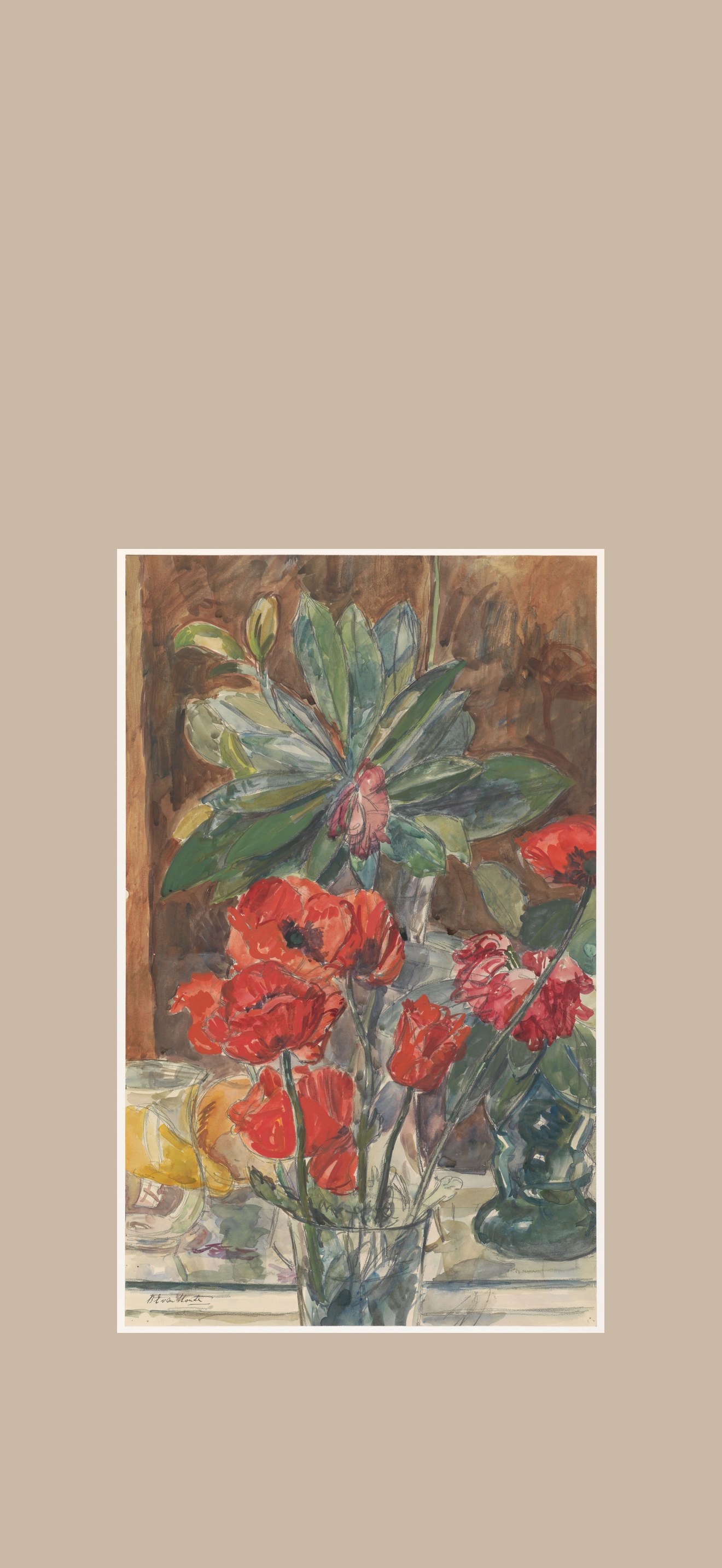 Bloemenstudie van Papavers en Rhododendrons, RP-T-1959-318