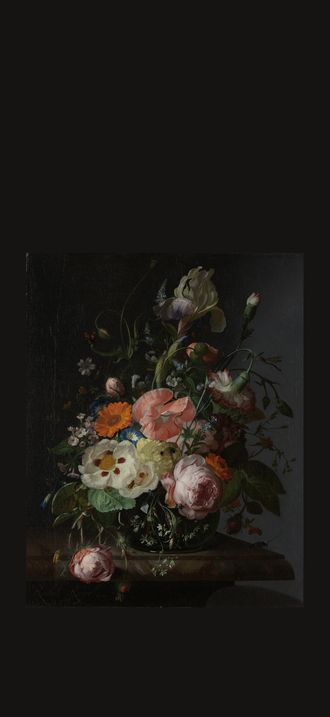 Stilleven met bloemen op een marmeren tafelblad Rijksmuseum SK-A-2338