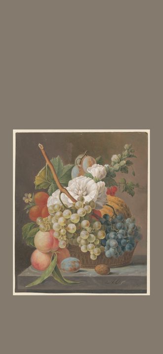 Stilleven met bloemen en fruit in een mandje, RP-T-1999-1