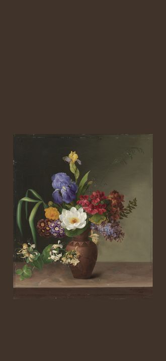 Vase i græsk stil med iris, syren og kaprifolium